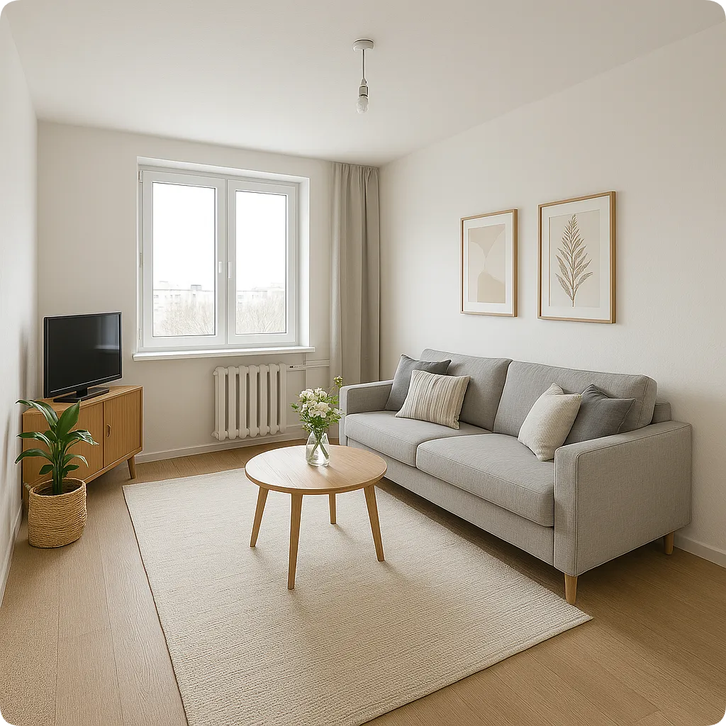 Efekt home stagingu – odświeżone mieszkanie z nowoczesnym wystrojem i naturalnym światłem