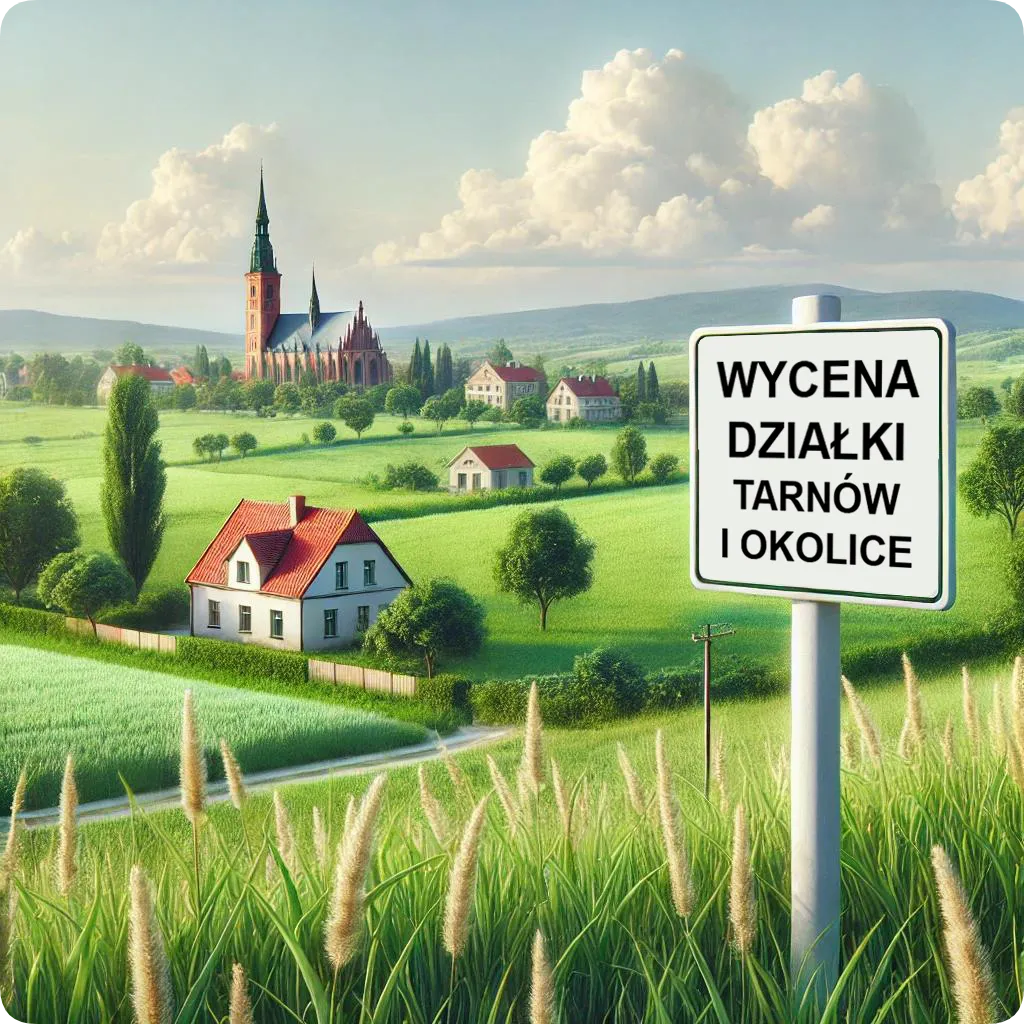 Wycena działki w Tarnowie i okolicach – usługa MR Nieruchomości Marcin Rzepka, przedstawiona na tle malowniczej zielonej działki z widokiem na regionalne krajobrazy.