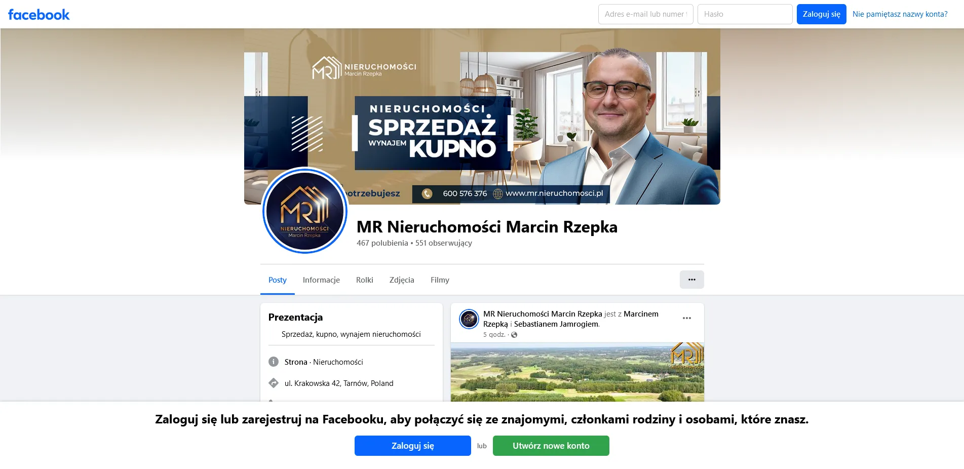MR Nieruchomości Marcin Rzepka na facebooku