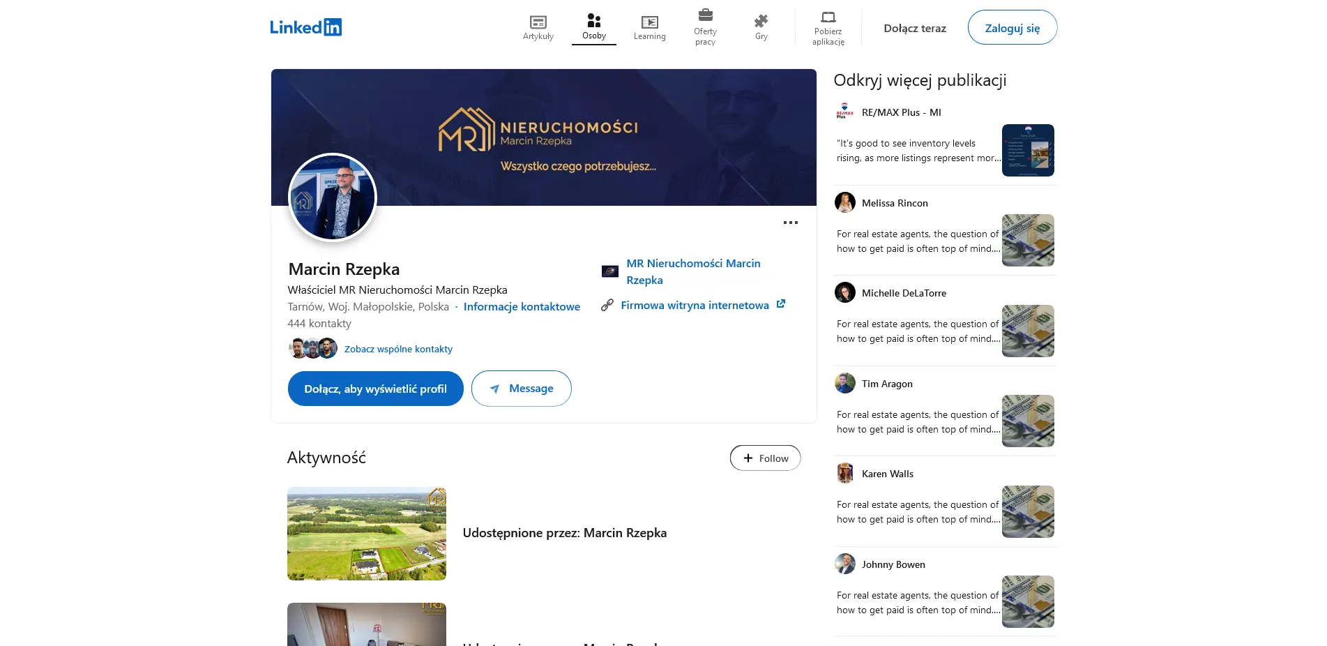 MR Nieruchomości Marcin Rzepka na LiknkedIn
