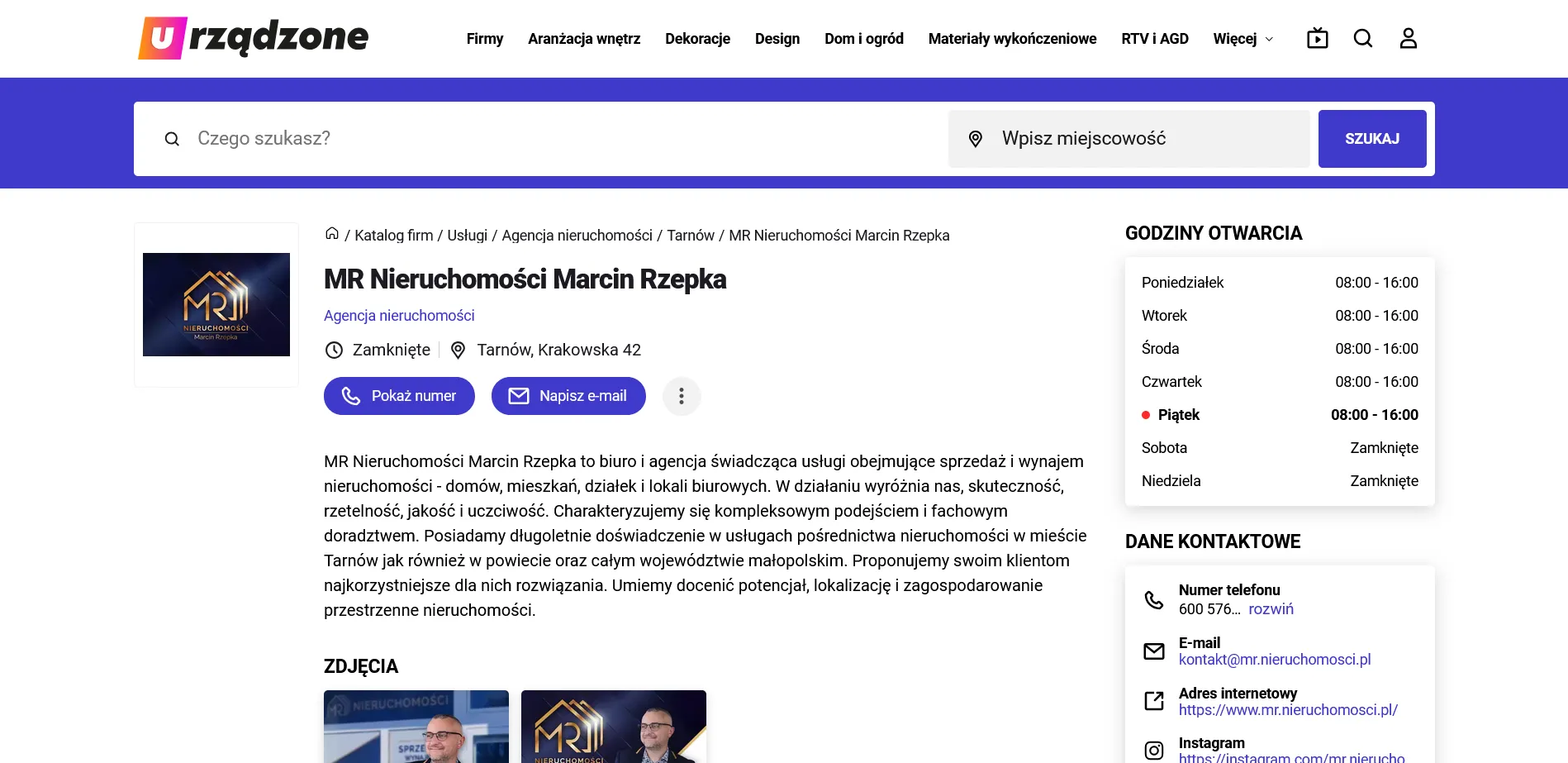 MR Nieruchomości Marcin Rzepka na stronie urządzone.pl