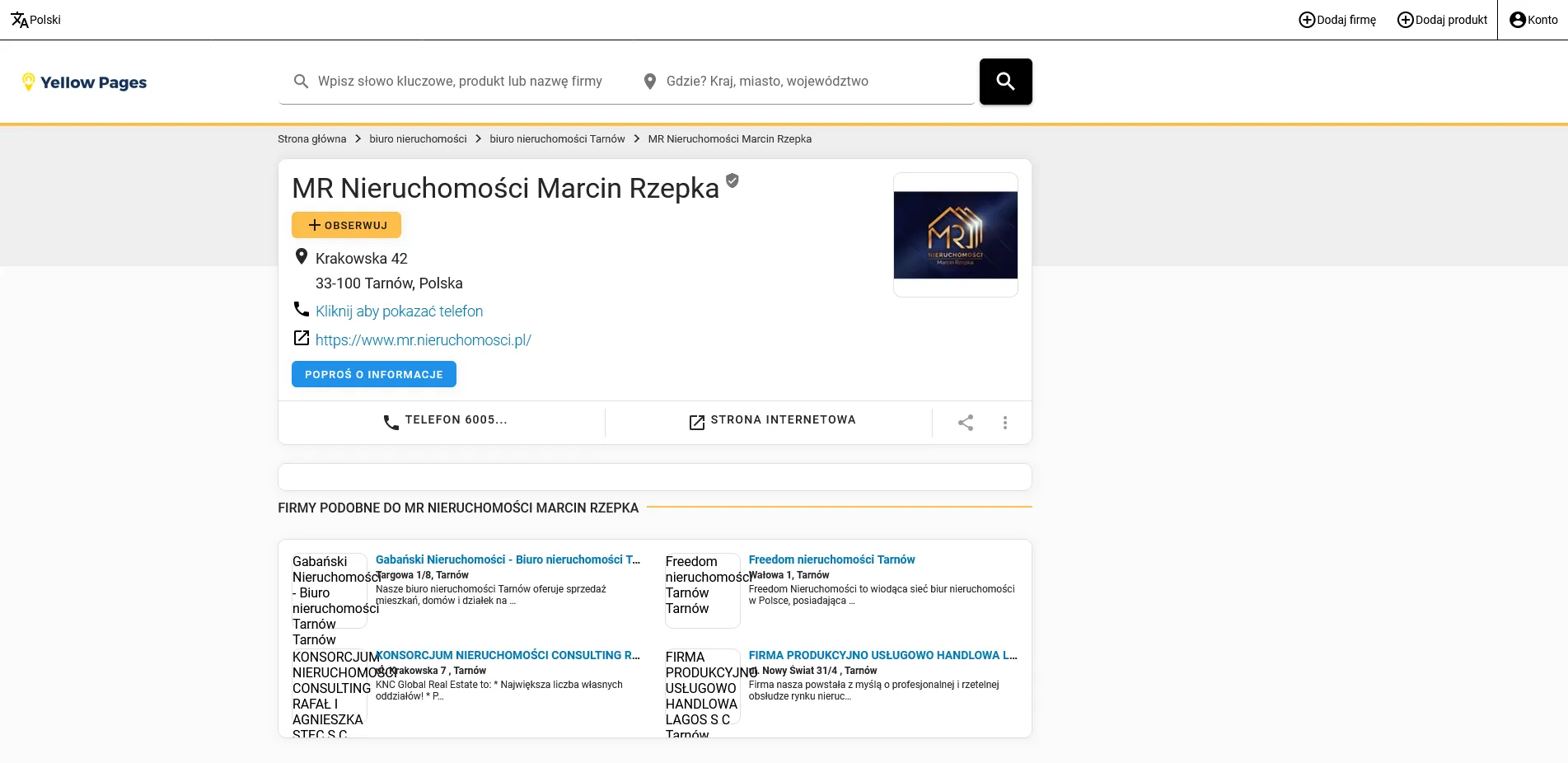 MR Nieruchomości Marcin Rzepka na yellow pages